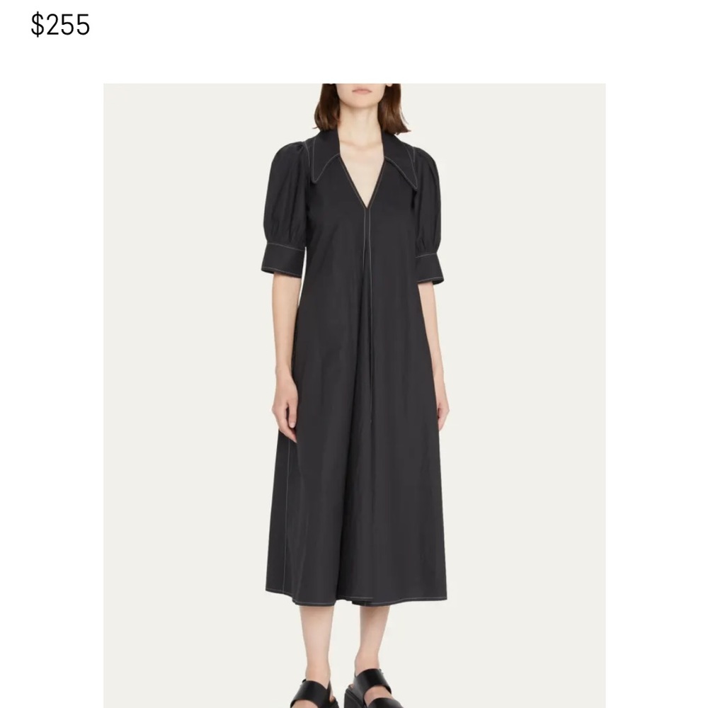 Ganni Black Poplin Midi Dress